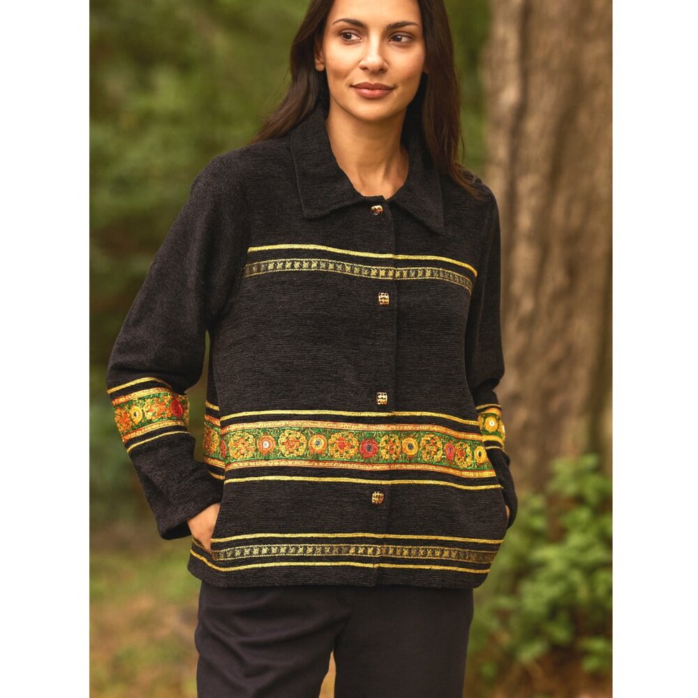 Vintage Allure Chenille Blazer Jacket Art-to-Wear Boho Hippie Snap Button size M